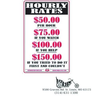 Motorcycle Shop Hourly Rate Sign 11x17