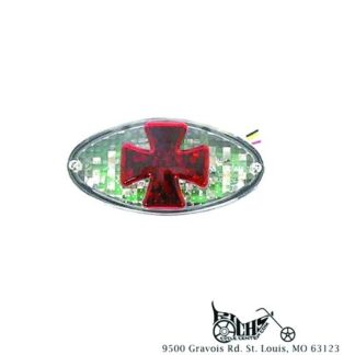 LED Oval Tail Lamp with Maltese Inset Clear Lens with Red Cross