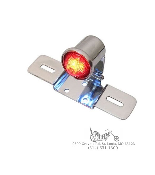 Round style tail lamp with glass lens, 12 volt bulb, and chrome bracket