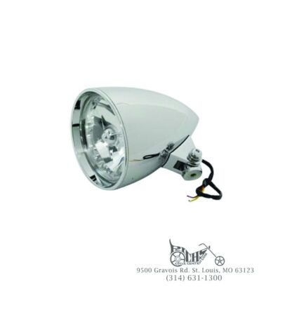 Billet 5-3/4" rocket headlamp includes an 60/55 watt H-4 bulb with trim ring